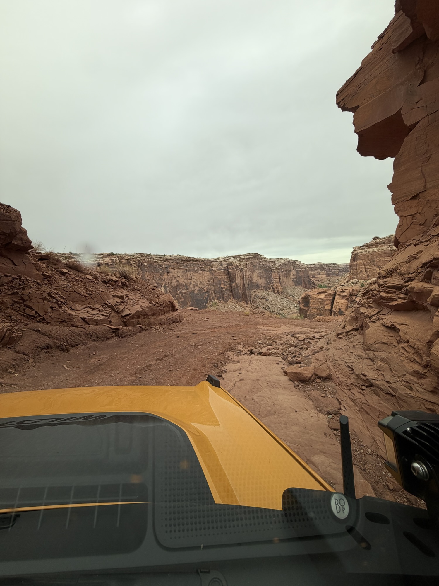Approaching a corner on the switchbacks going down into Spring Canyon, Moab, UT